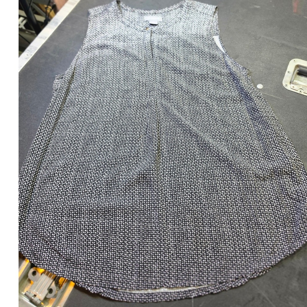 Liz Claiborne Studio Sleeveless Blouse XXL Black Multi Dot Rayon Pleated Top